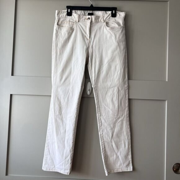 Eileen Fisher Pants Womens Petite Medium White Straight Leg Denim Jeans Made USA - Picture 1 of 16
